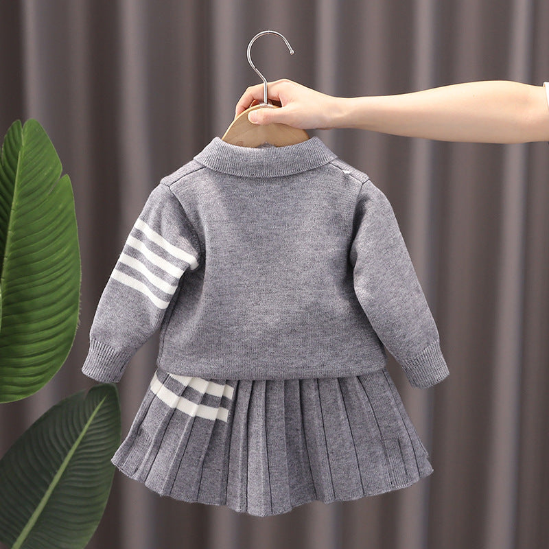 Children's Sweater College Style Two-piece Set Skirt Children's Suit