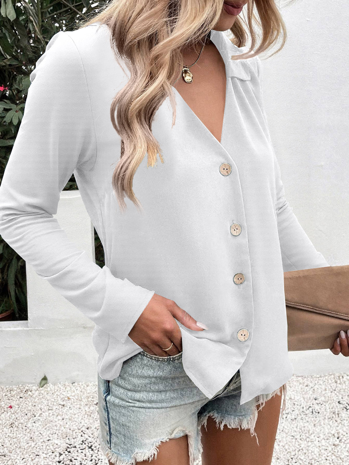 Women's Solid Color Long Sleeve Ice Silk Elegant Blouse
