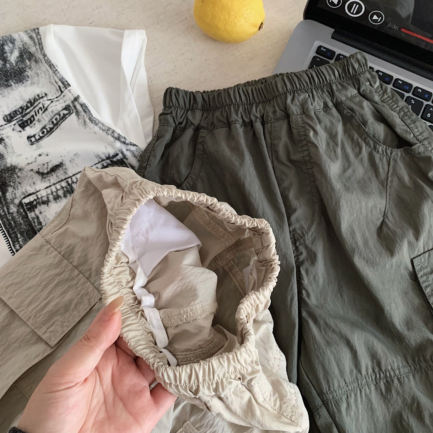 Children's Style Loose Cargo Solid Color Thin Children's Pants