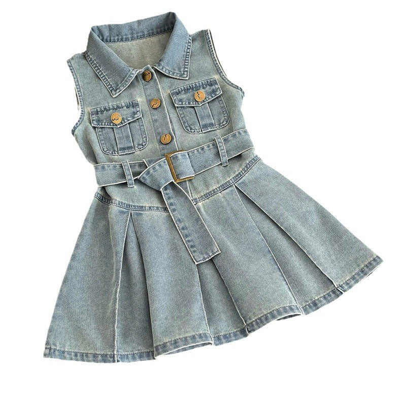 Children's Sleeveless Western Style Summer Denim Little Children's Dress