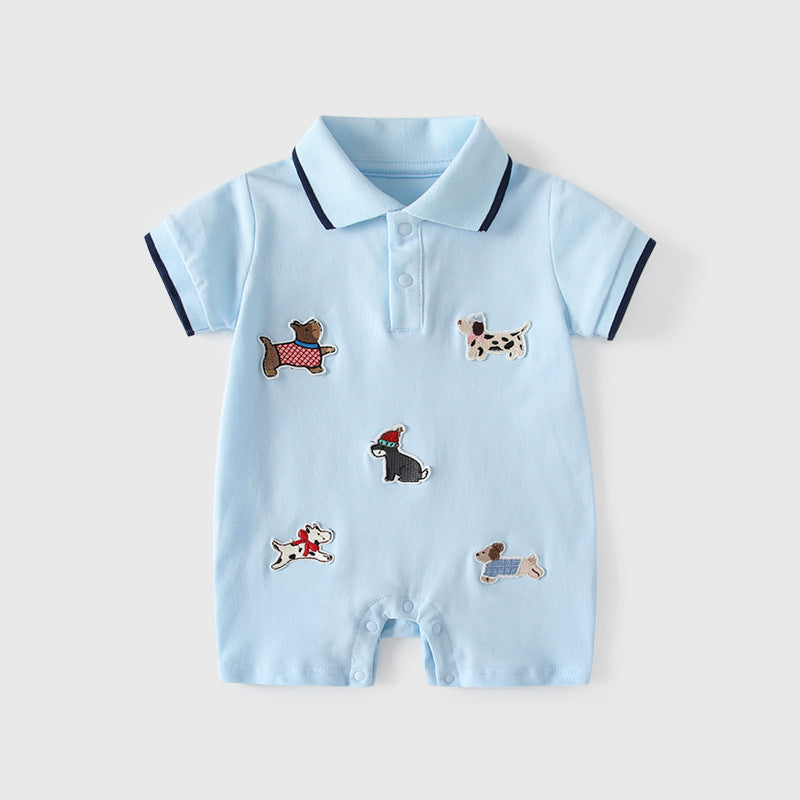 Collar Jumpsuit Card Cute Puppy Patch Short-sleeved Rompers Outing Shorts Jumpsuit, Climbing Suit