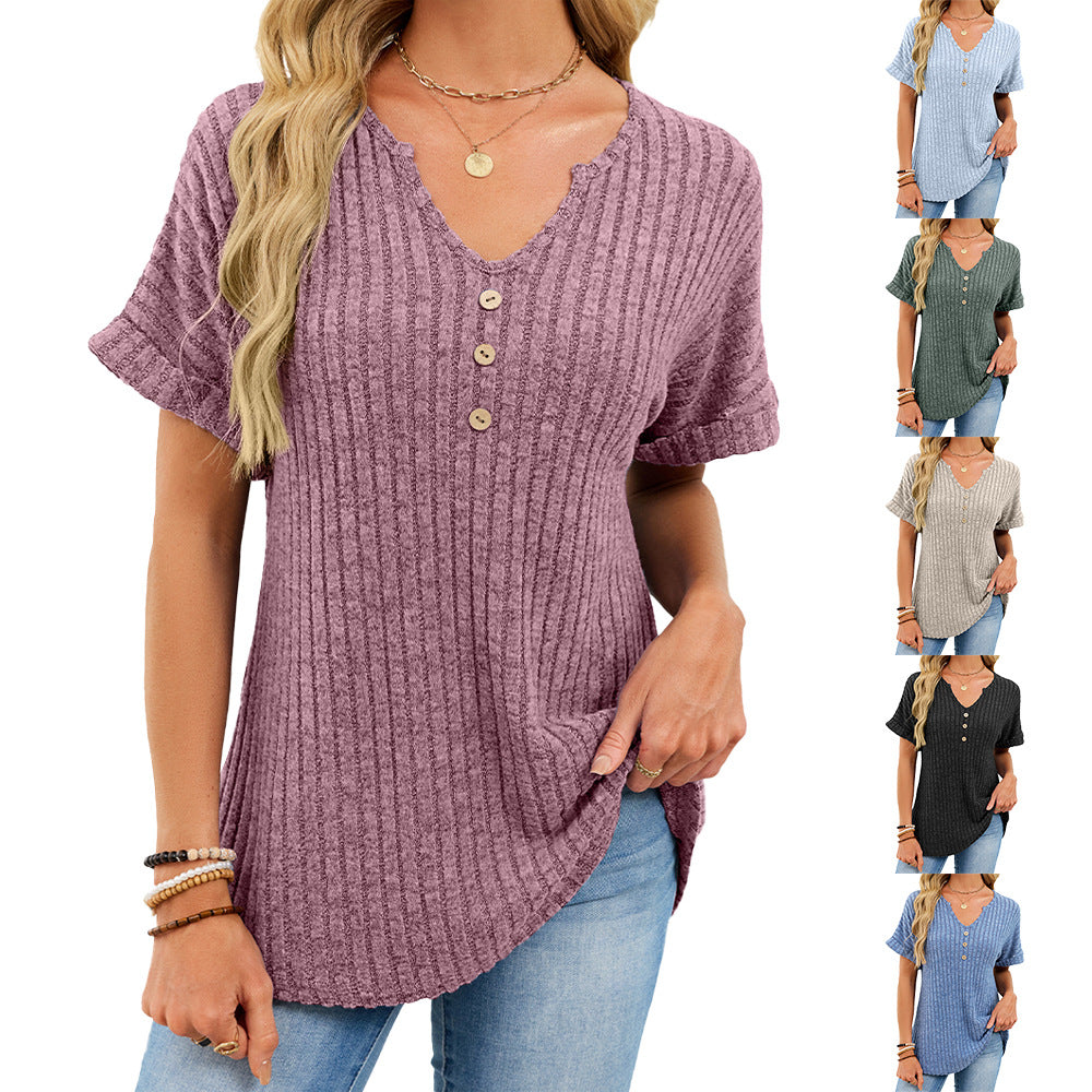 Solid Color Button Loose Sunken Stripe Shorts