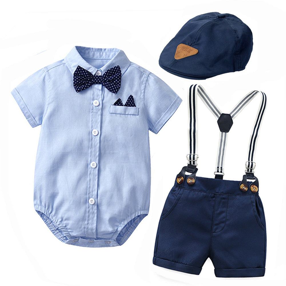 Gentleman Romper Hat Dress Shirt Bow Jumpsuit, Climbing Suit