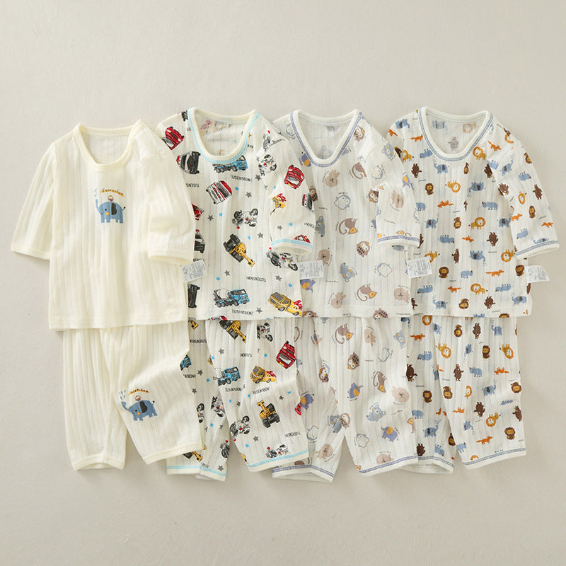 Children's Summer Cotton Thin Casual Air Conditioning Clothes Boy's Cropped Children's Suit