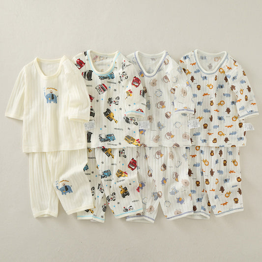 Children's Summer Cotton Thin Casual Air Conditioning Clothes Boy's Cropped Children's Suit
