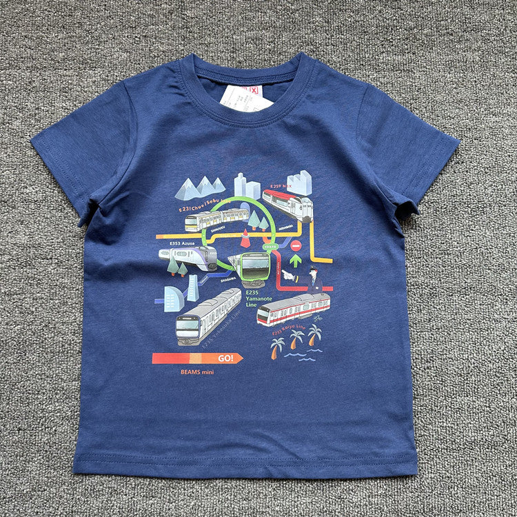Children's Single Tram Series Summer Clothing Round Neck Children's T-shirt
