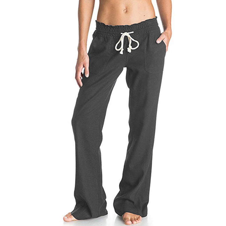 Women's Soft Cotton Linen Pure Color Tied Loose Pants