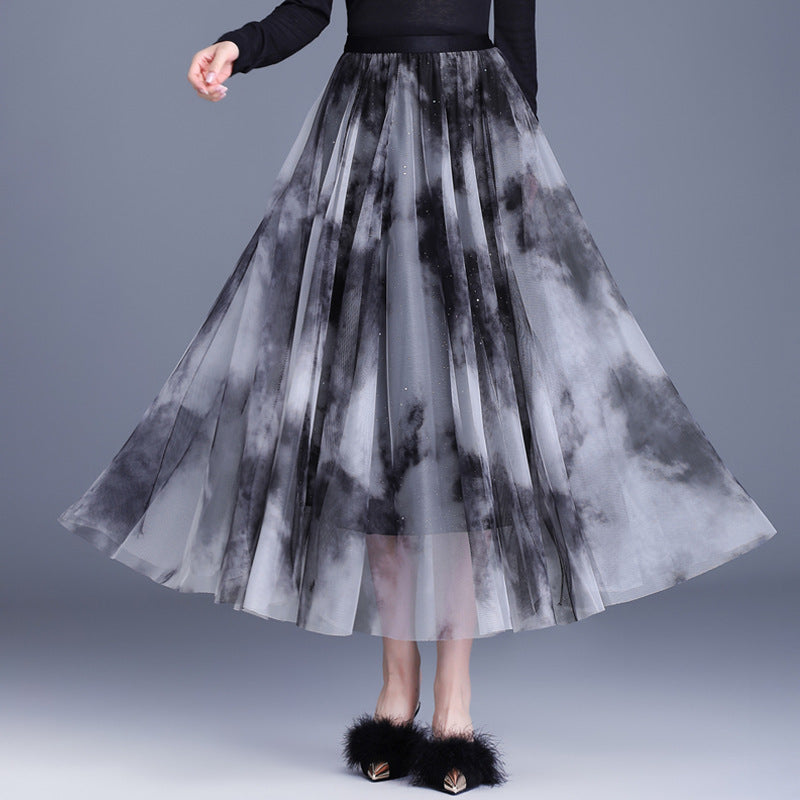 Women's Big Hem Dress Autumn Slimming High Waist Skirt