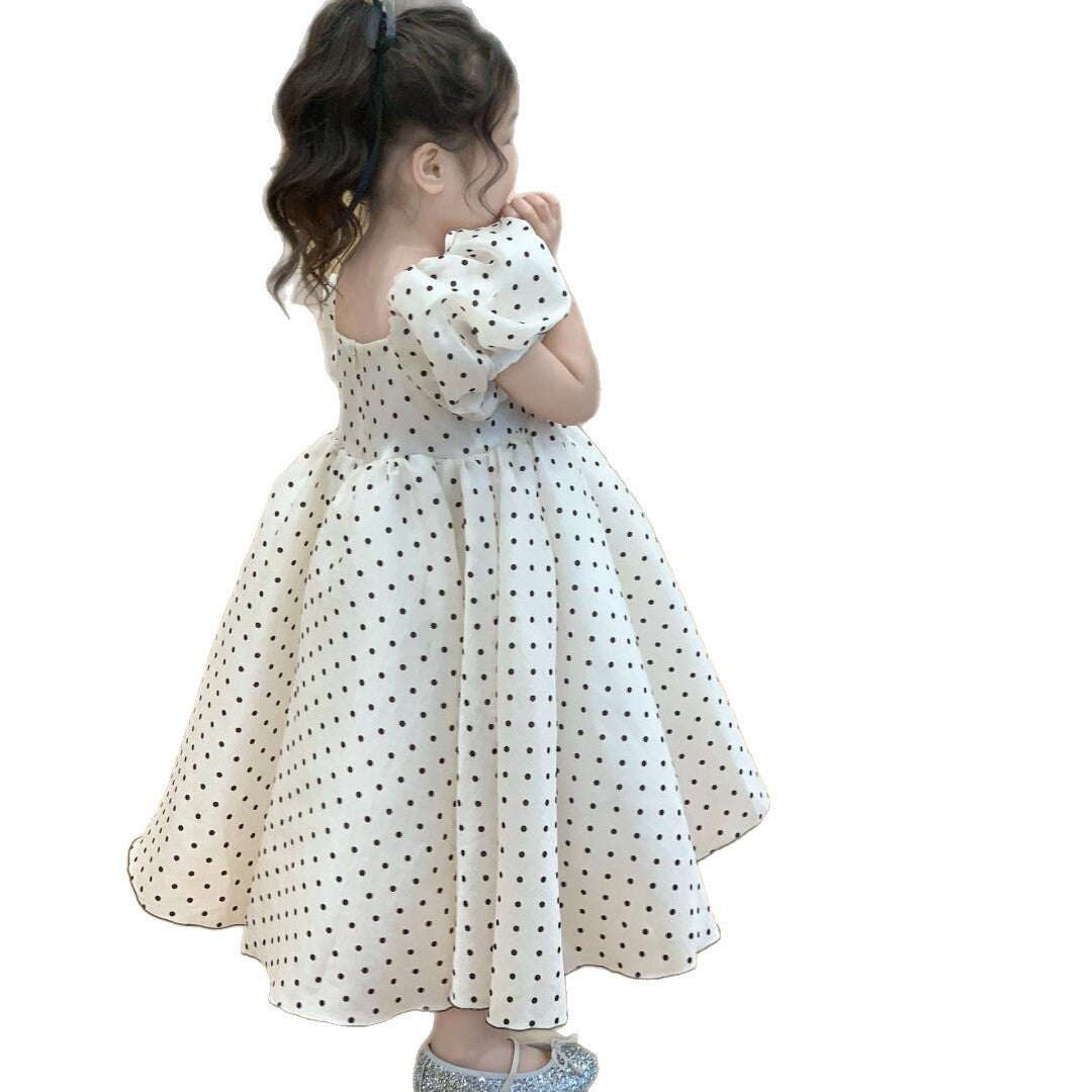 Polka Dot Pearlescent Yarn Little Puff Sleeve Children's Dress