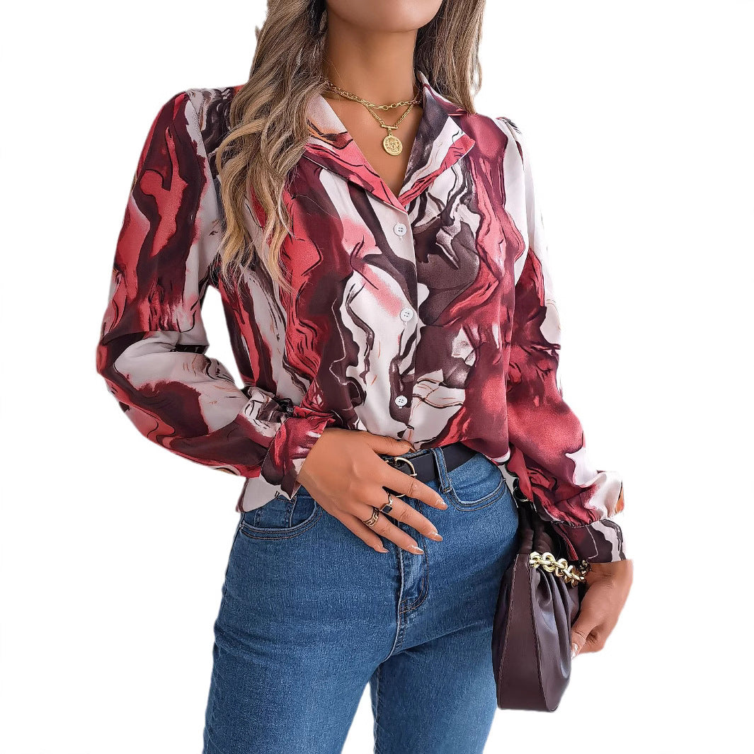 Women's Casual Contrast Color Striped Collar Long Lace Shirt, Chiffon Shirt