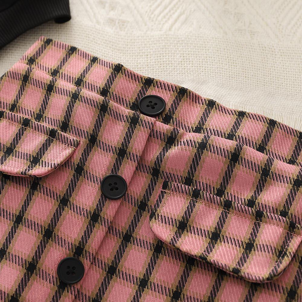Children's Short-sleeved Shirt Plaid A- Line Dress Children's Suit