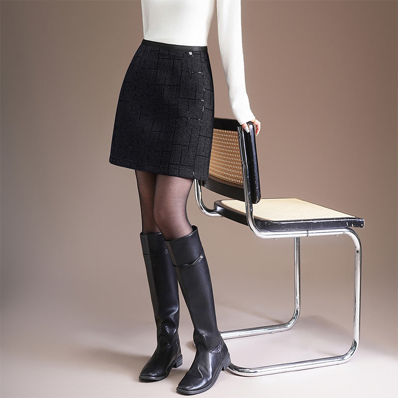Women's Sequined A- Line Hip High Waist Slimming Temperament Skirts