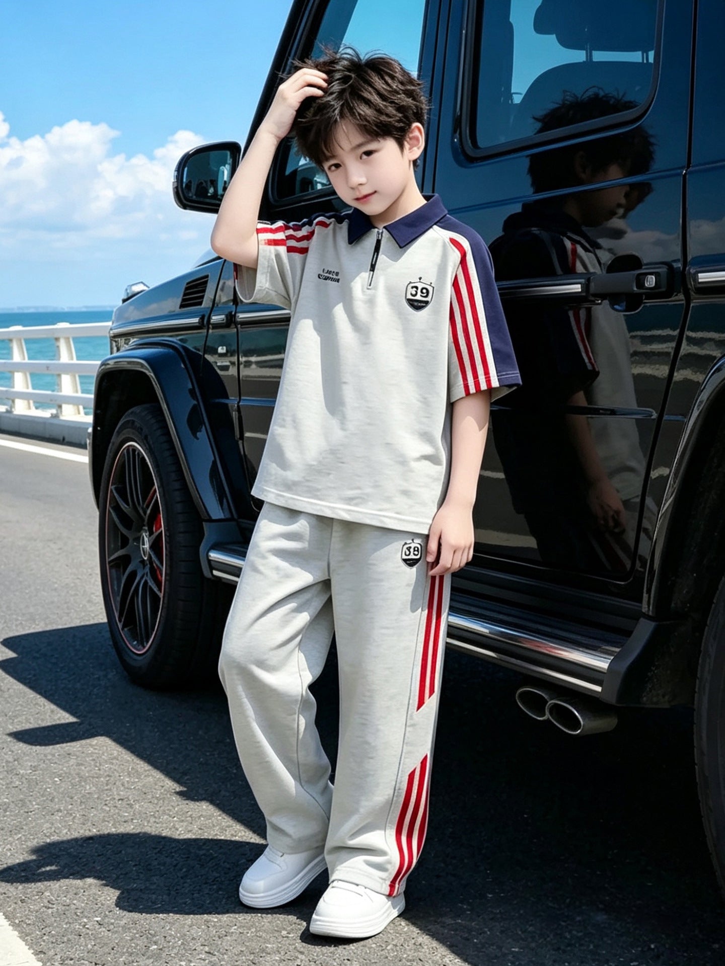 Children's Clothes Cool Handsome Fashionable Thin Big Short-sleeved Children's Suit