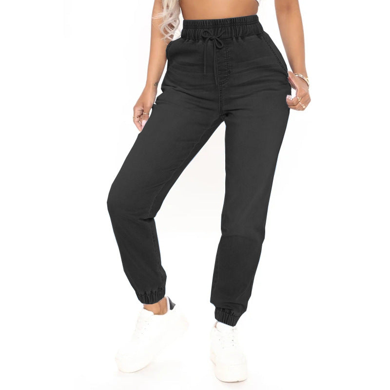 Women's Street Hipster Washed Harem Cropped Light Color High Jeans
