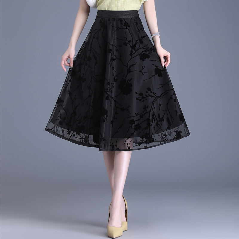 Women's Tulle High Waist Pleated Black Slimming A- Skirt