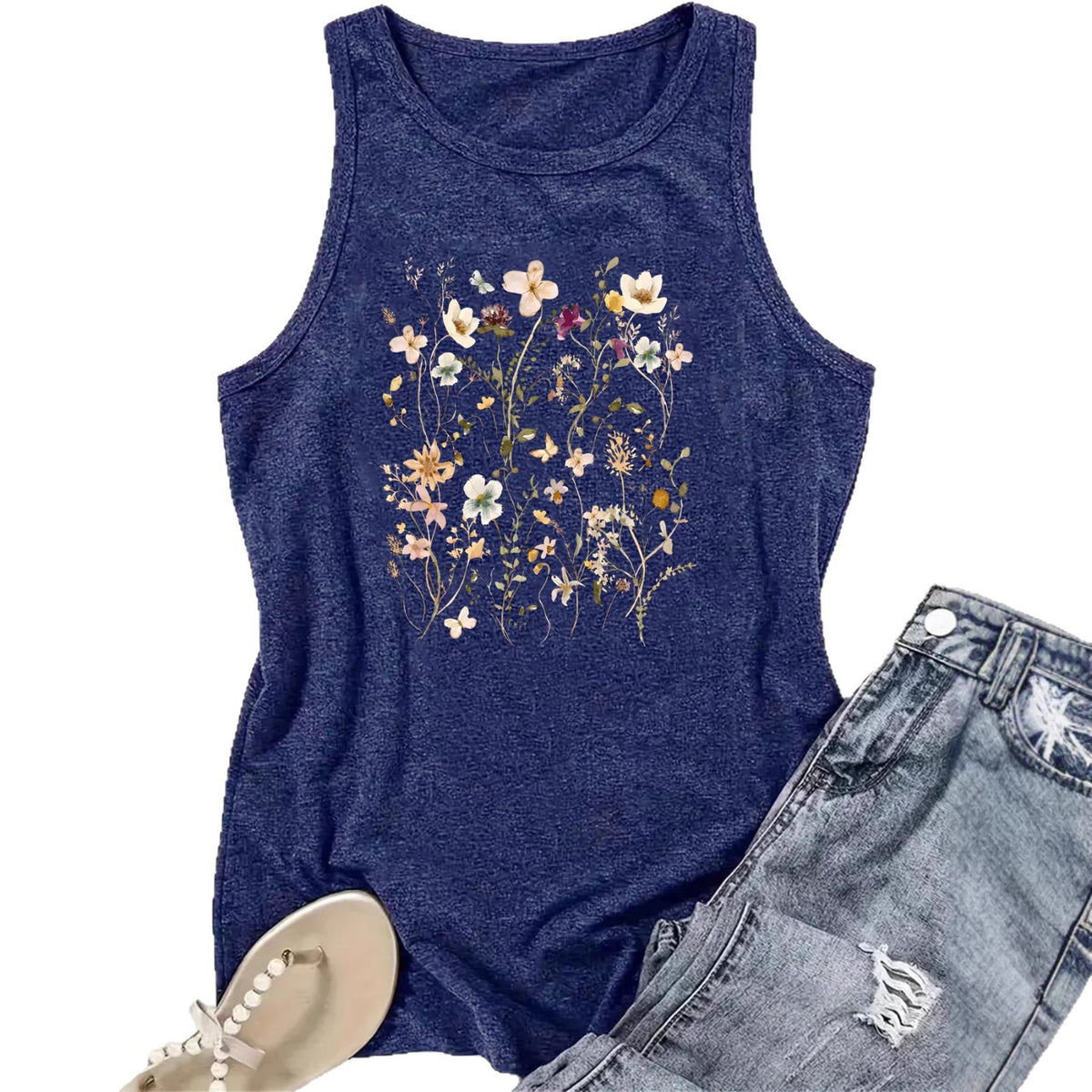 Women's Sleeveless Loose Bohemian Flower T-shirt Vintage Floral Small Vest/suspenders/tube Top