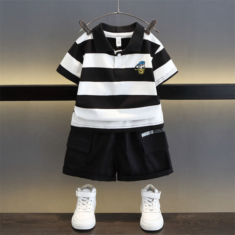 Embroidered Duck Striped Simple Fashion Comfortable Children's Suit