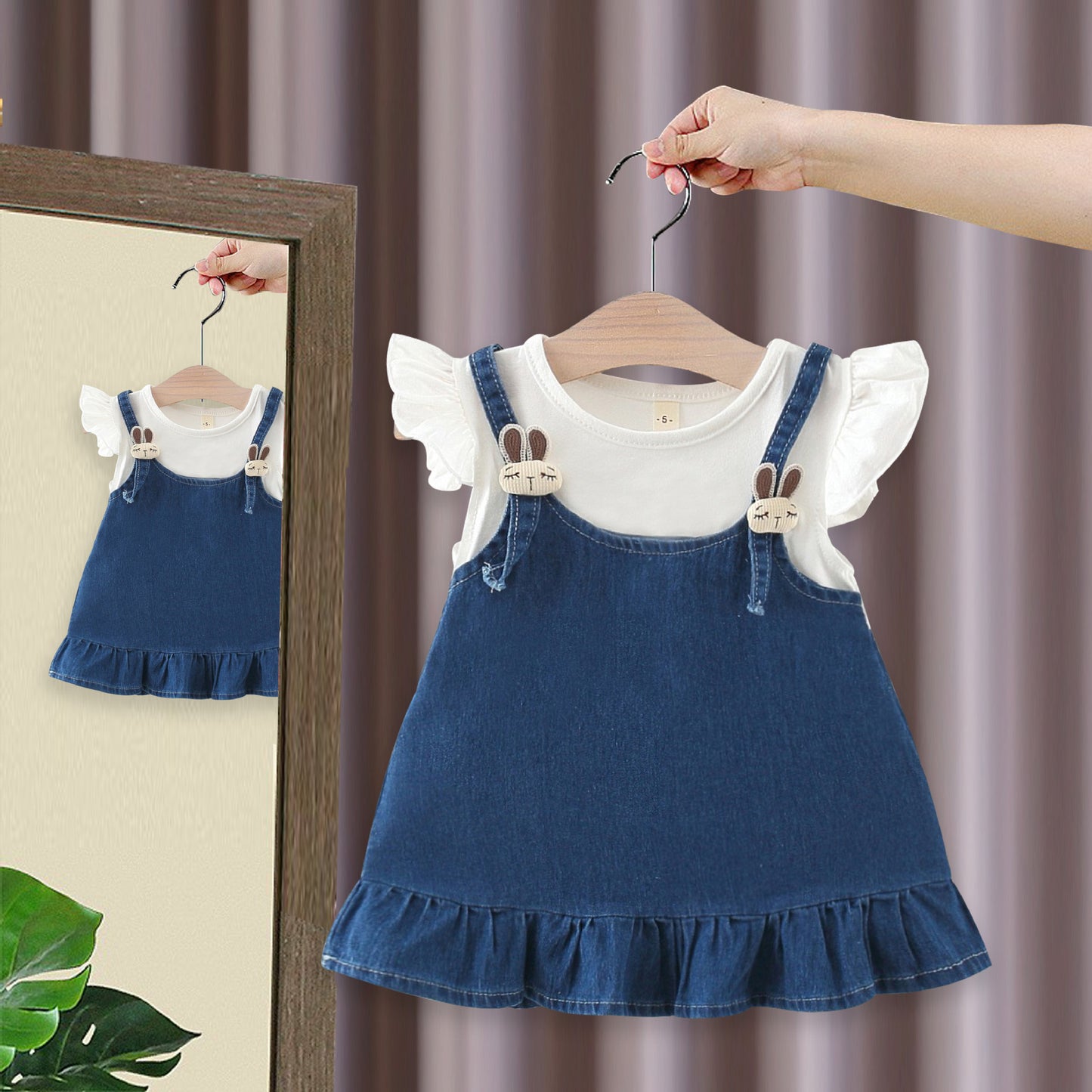 Children's Summer Flounced Sleeve Denim Skirt Clothing Fake Children's Dress