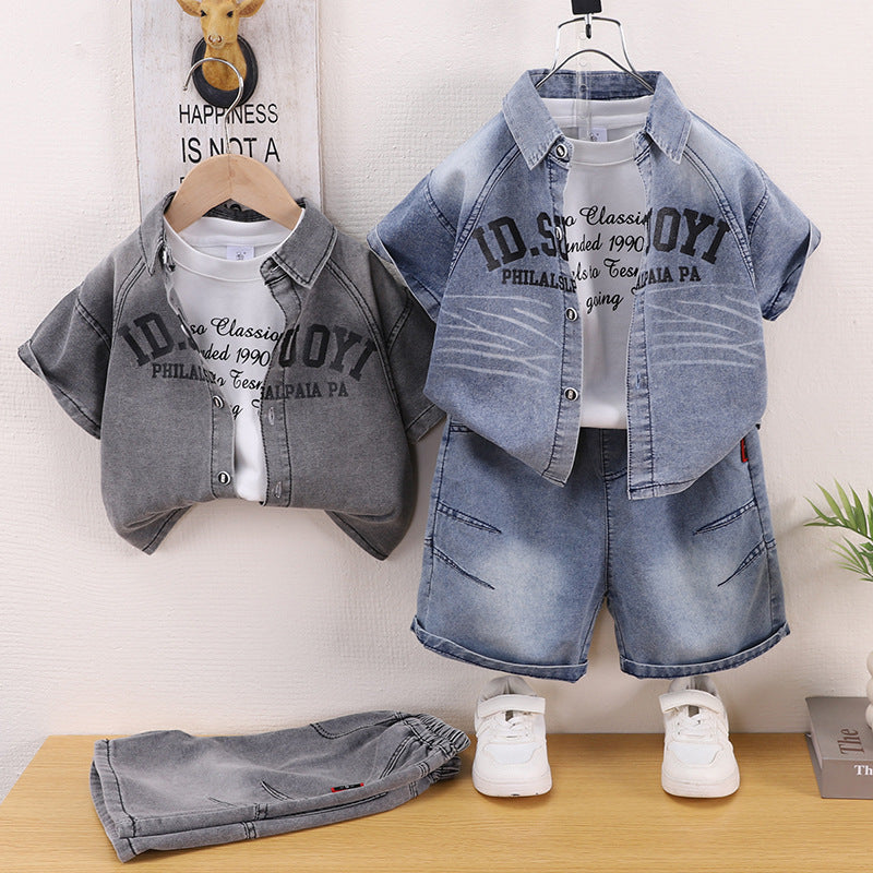 Fashion Clothes Thin Denim Short-sleeved Shorts Children's Suit