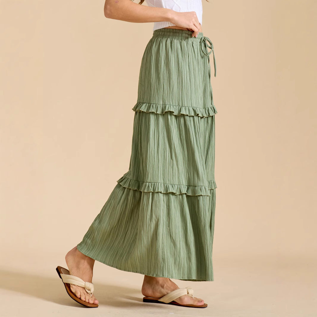 Drawstring Lace High Waist Elastic A- Skirt