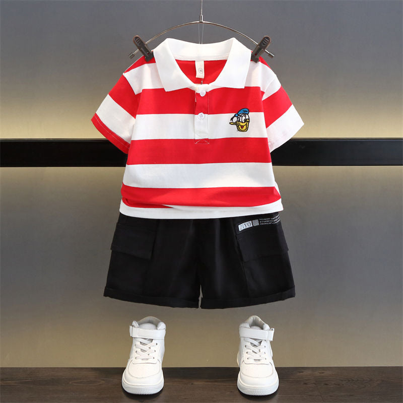 Embroidered Duck Striped Simple Fashion Comfortable Children's Suit