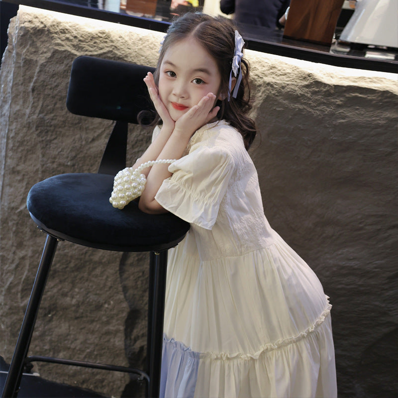 Children's French Fashion Summer Long Color Matching Princess Little Super Children's Dress