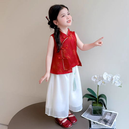 Children's National Style Summer Chinese Red Thin Little Western Children's Suit