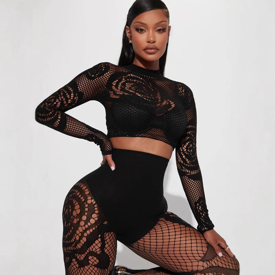 Women's Exposed Navel Body Stocking High Elastic Sexy Slim Fashion Casual Suit
