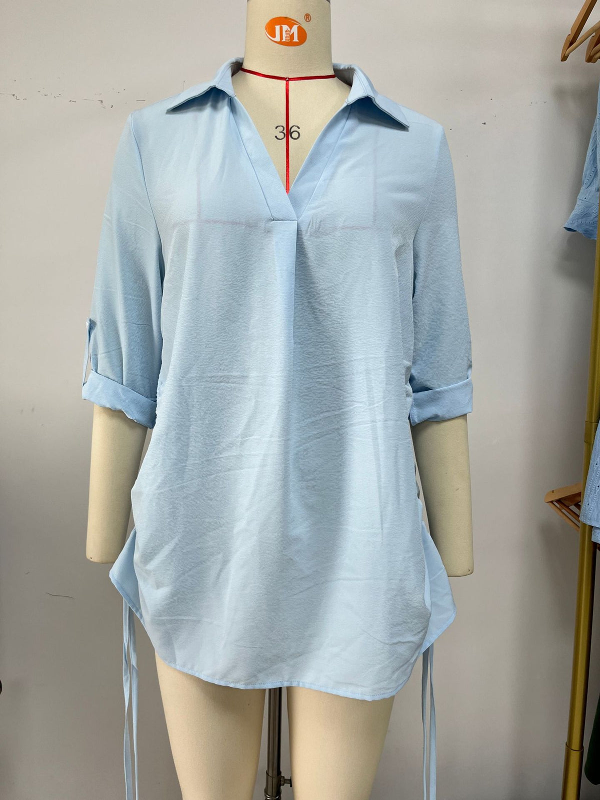 Women's Color Polo Collar Loose Half Sleeve Blouses