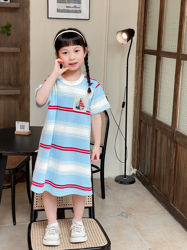 Summer Striped Handmade Crochet Korean Style Dress Parent-child Outfit