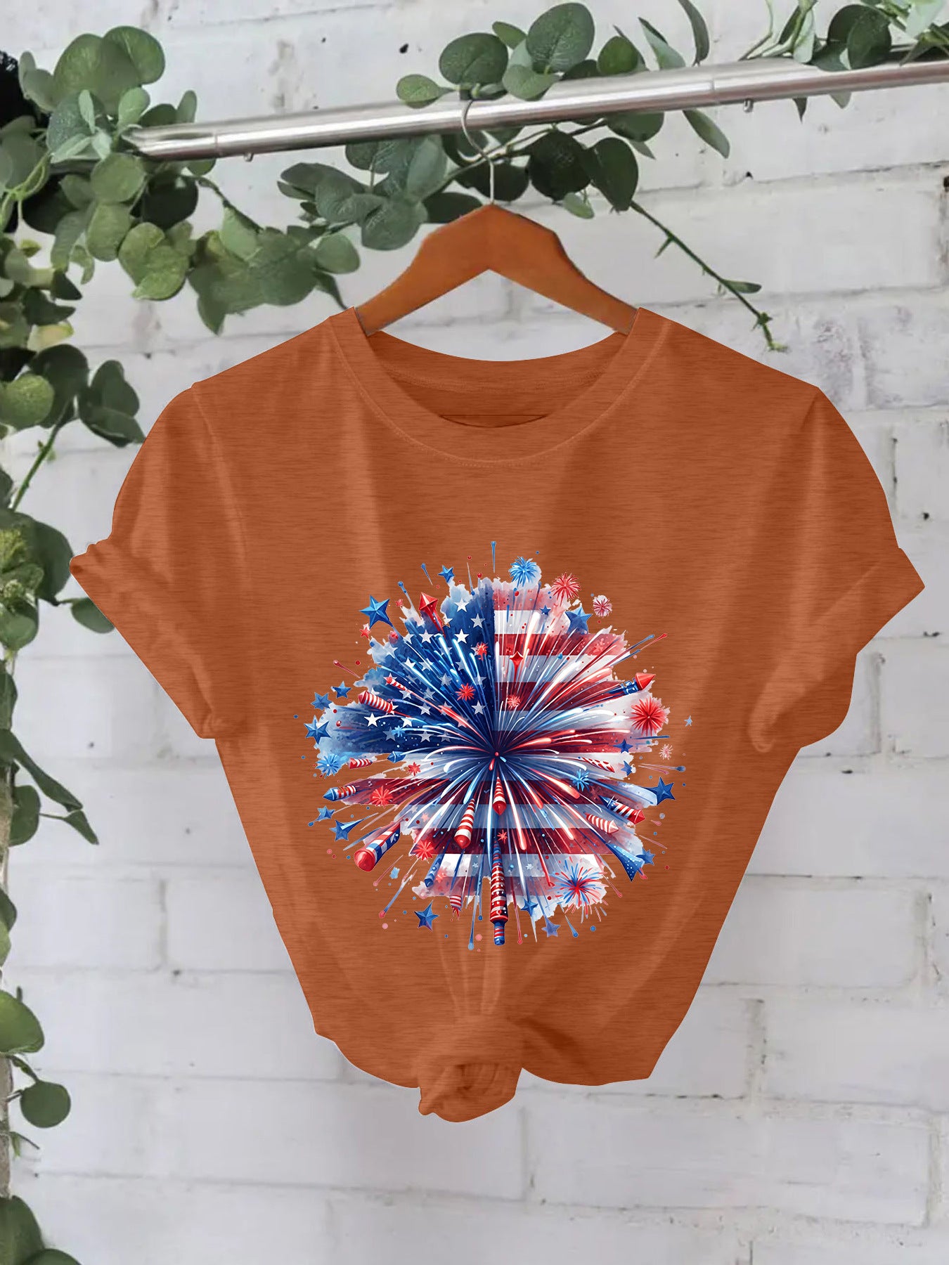 Women's Fashion Short-sleeved Independence Day Fireworks Printing Women's T-shirt
