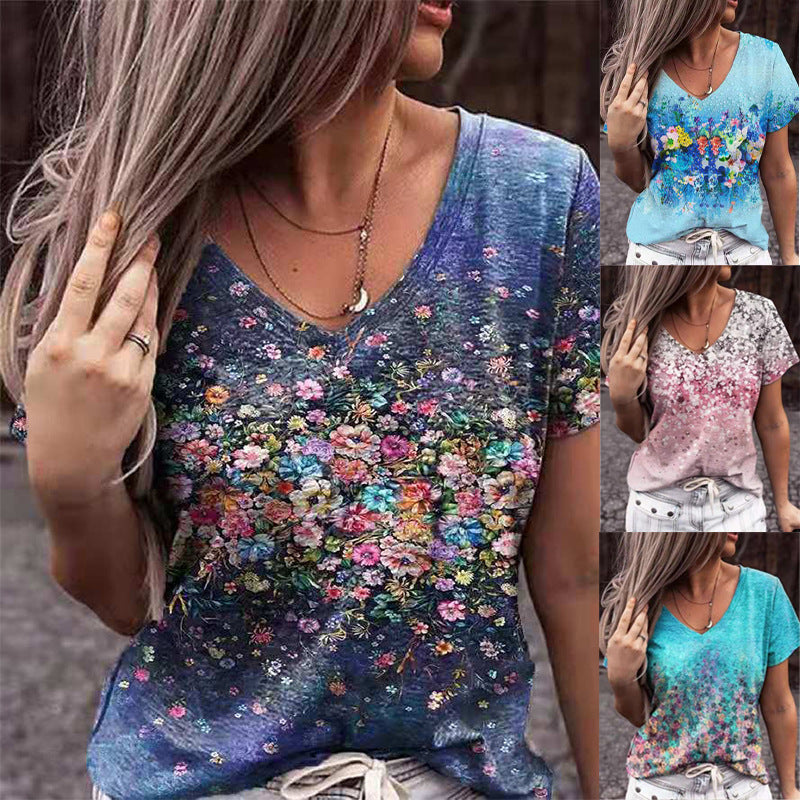 Women's Artistic Retro Style Printed Short-sleeved Loose Women's T-shirt