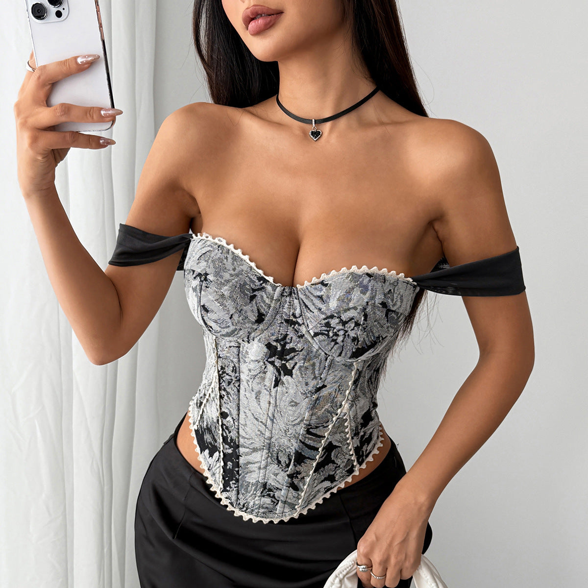 Retro French Jacquard Oil Painting Sense Palace Style Chest Wrap Small Vest/suspenders/tube Top