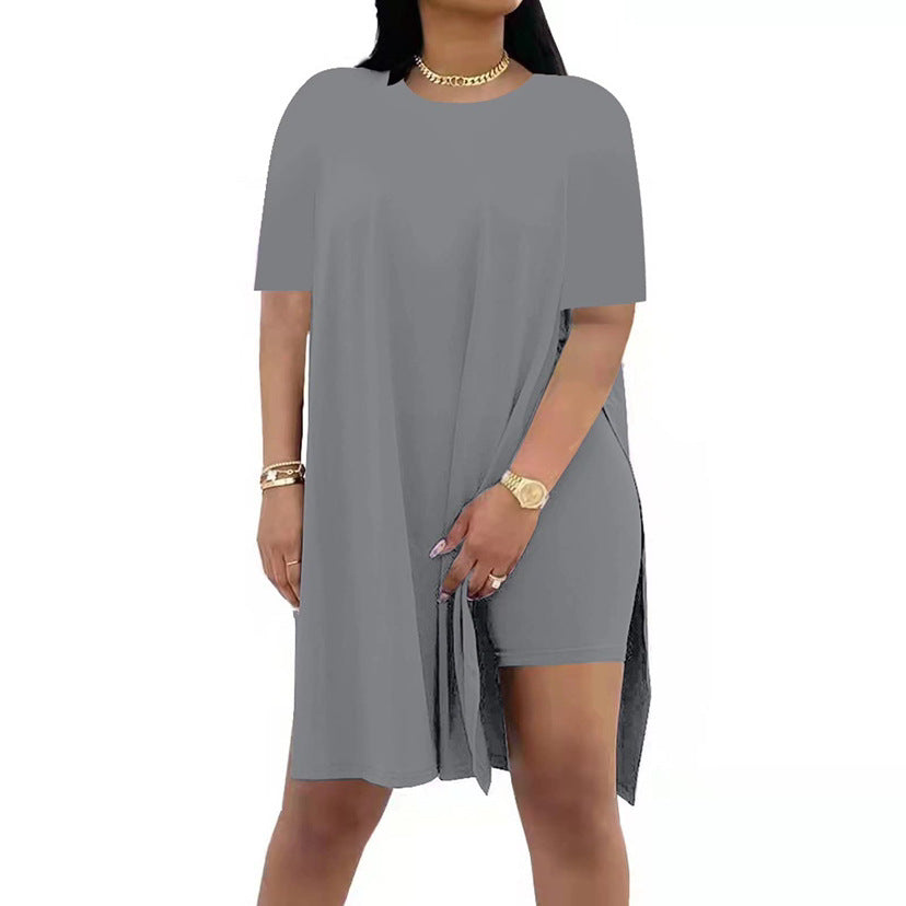 Solid Color Loose Round Neck Sleeve Two-piece Suits