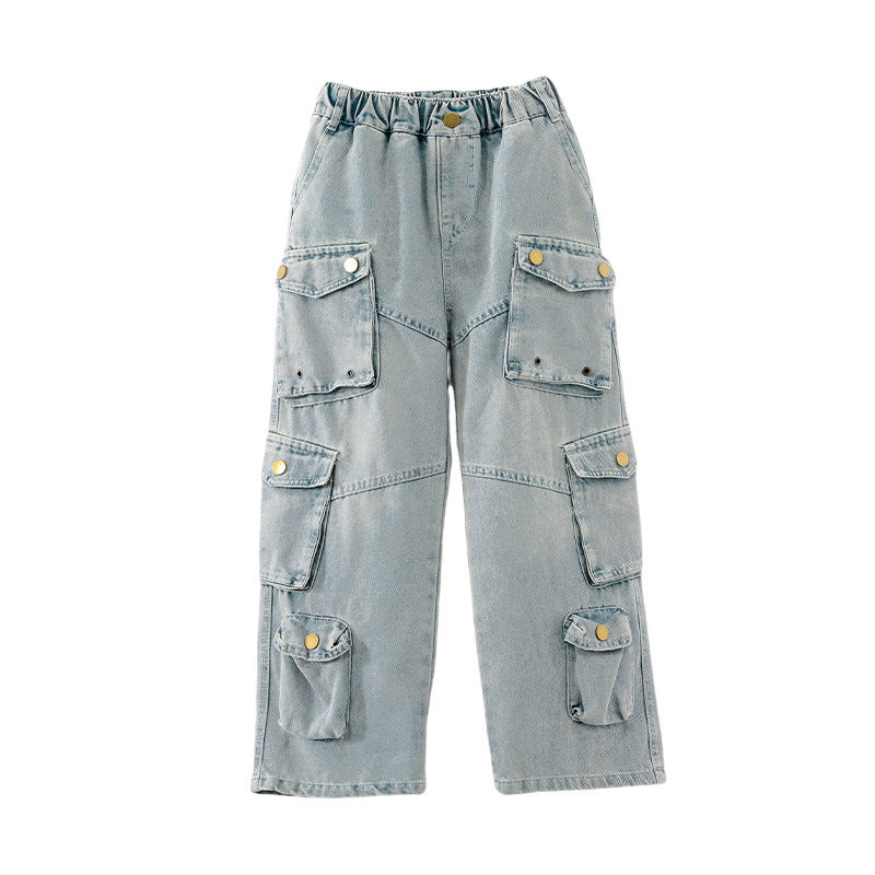 Cargo Jeans Medium Large American Fashion Loose Children's Pants