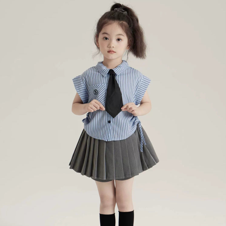 Children's American Preppy Style Pleated Skirt Lapel Children's Suit