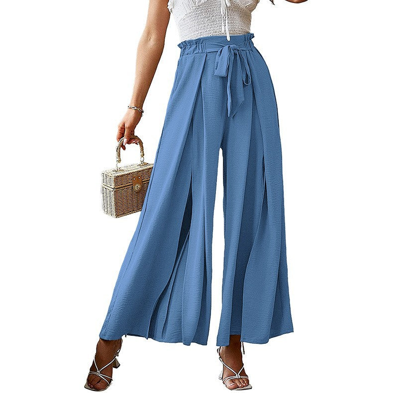 Women's Elegant Style Bowknot Loose High Waist Crimp Wide Casual Pants