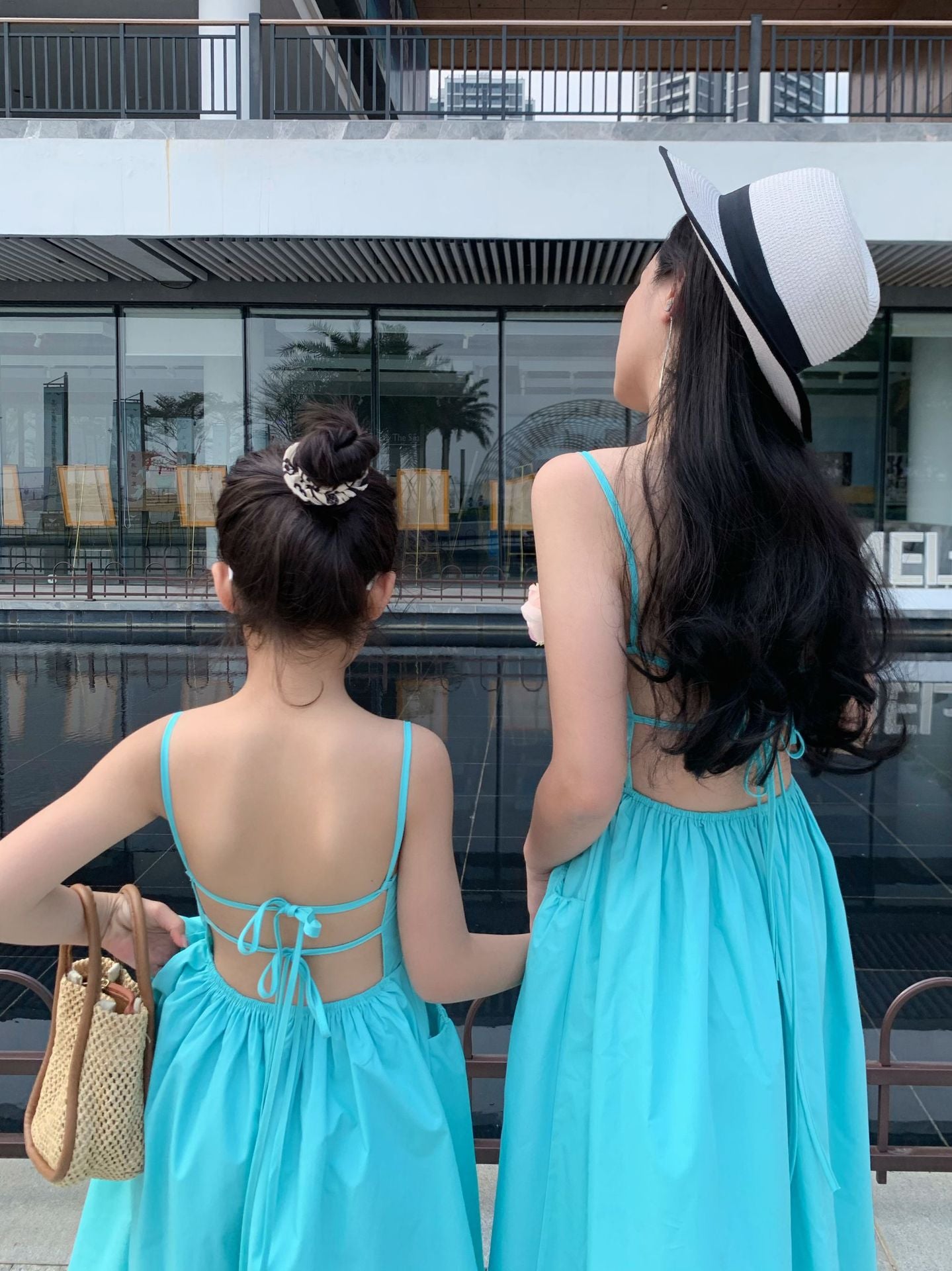 Summer Dress Matching Backless Suspender Seaside Parent-child Outfit
