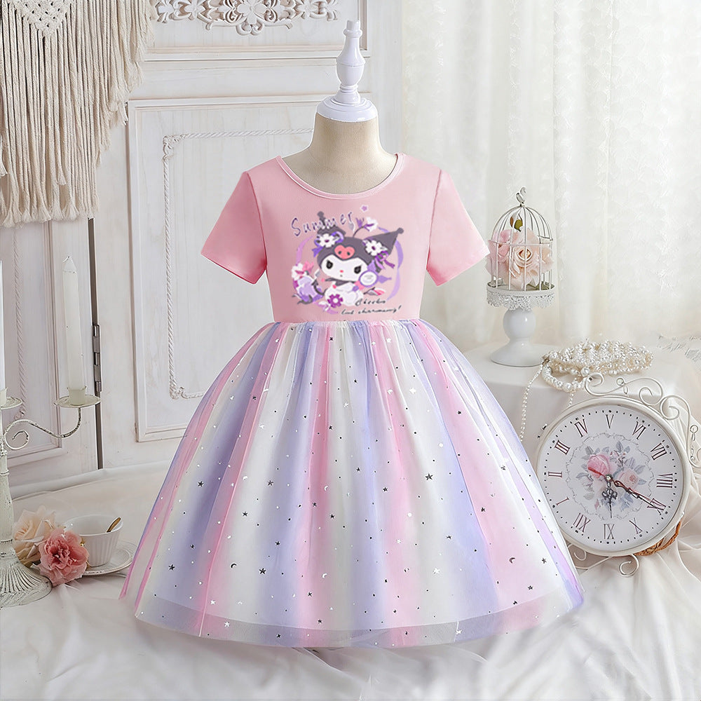 Children's Short Sleeve Clothing Rainbow Princess Skirt Clow Children's Dress