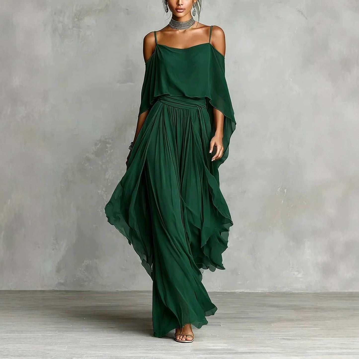 Women's Hollow Neckline Wide Hem Loose Dress Fashion Casual Suit