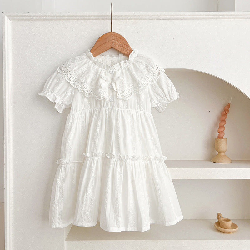 Lapel Lace Romper Princess Sisters Outfit Children's Dress