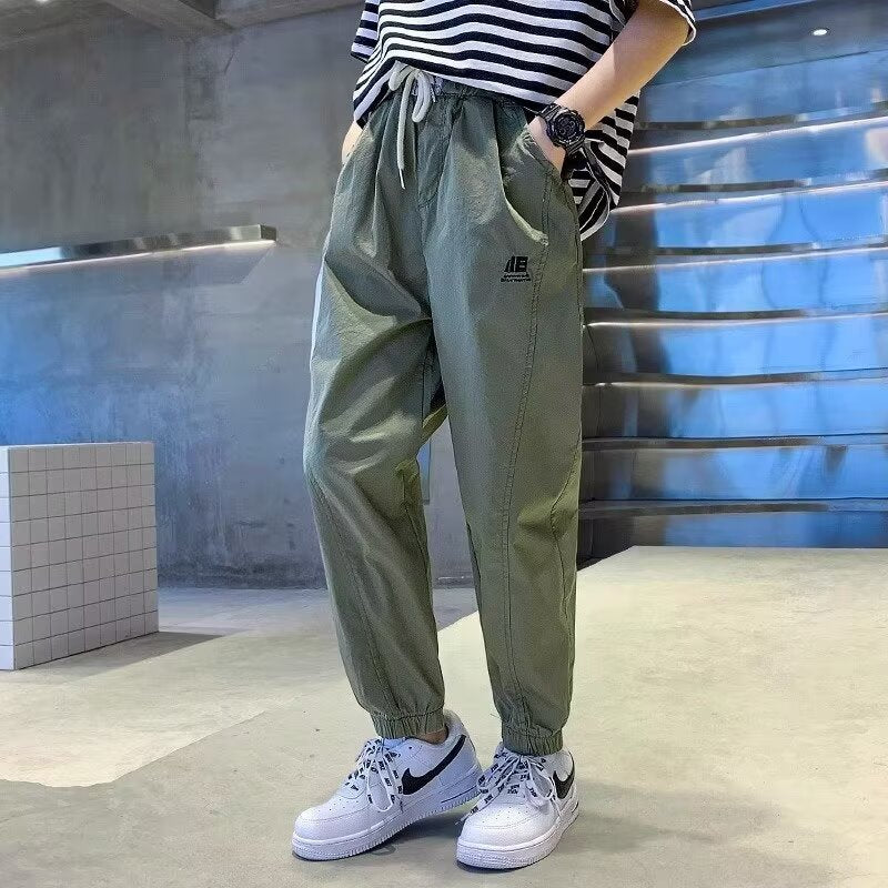 Cotton For Middle Big Thin Trousers Korean Style Handsome Anti Children's Pants