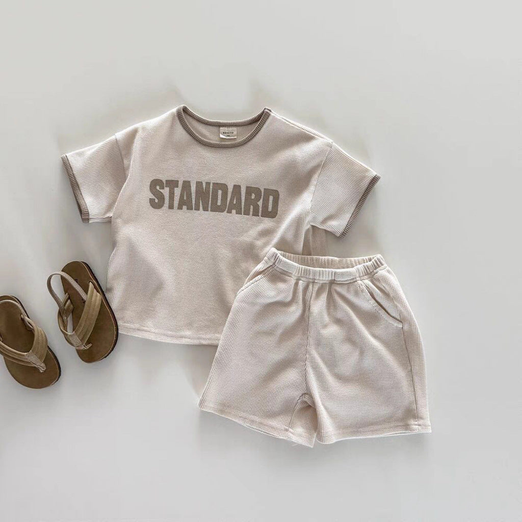 Round Neck Short-sleeved Shorts With English Children's Suit