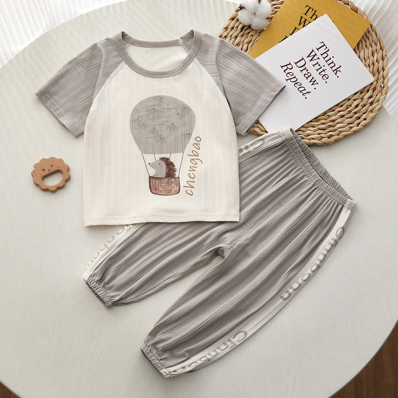 Children's Short-sleeved Summer Thin Bamboo Fiber Small Boys Trousers Children's Suit