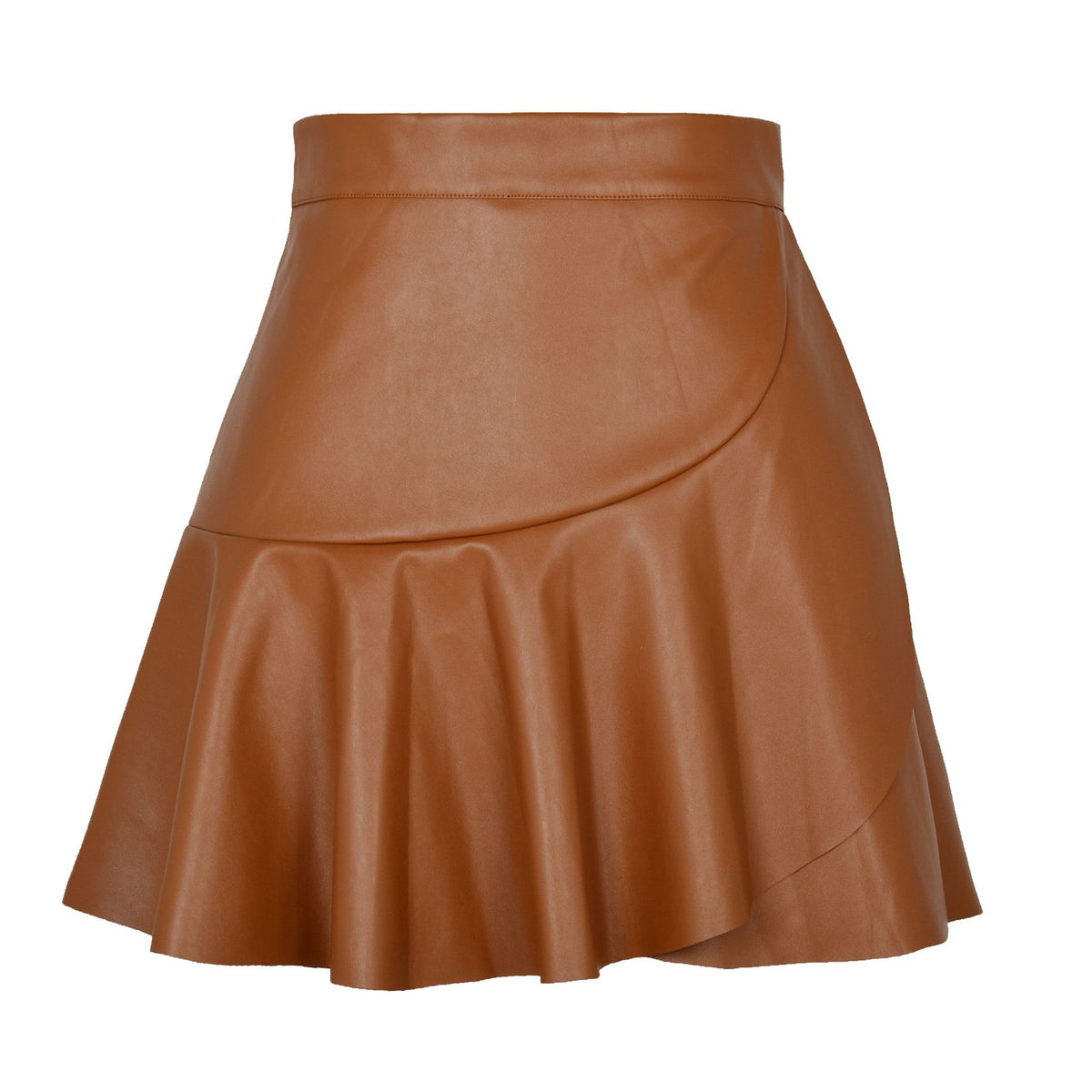 Women's Waist Ruffles Irregular Leather Fashion Sexy Skirt