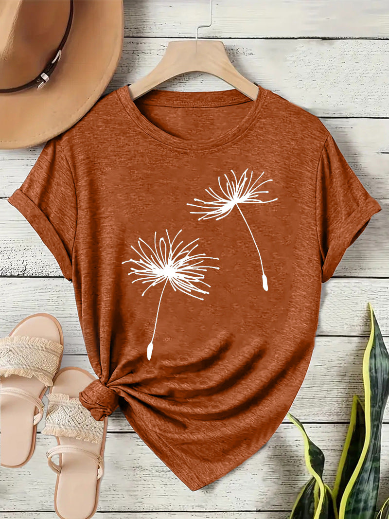 Women's Dandelion Casual Temperament Wild Round Neck Sleeve Shorts