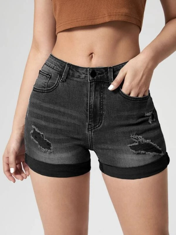 Women's Ripped Curling High Elastic Waist Denim Hot Women's Jeans