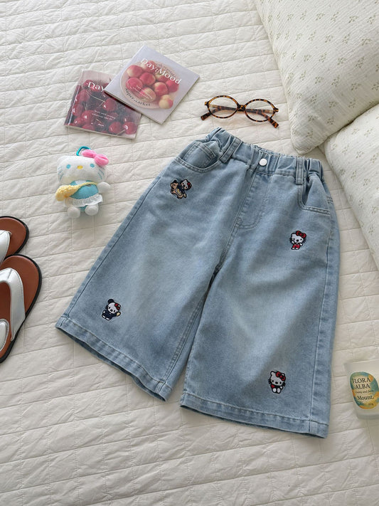 Summer Denim Thin Fashionable Embroidery Outer Shorts Children's Pants