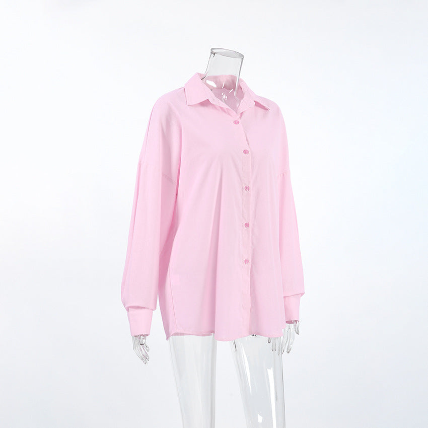 Women's Solid Color Loose Cotton Linen Lapel Long Sleeve Shirt Commuter Blouse