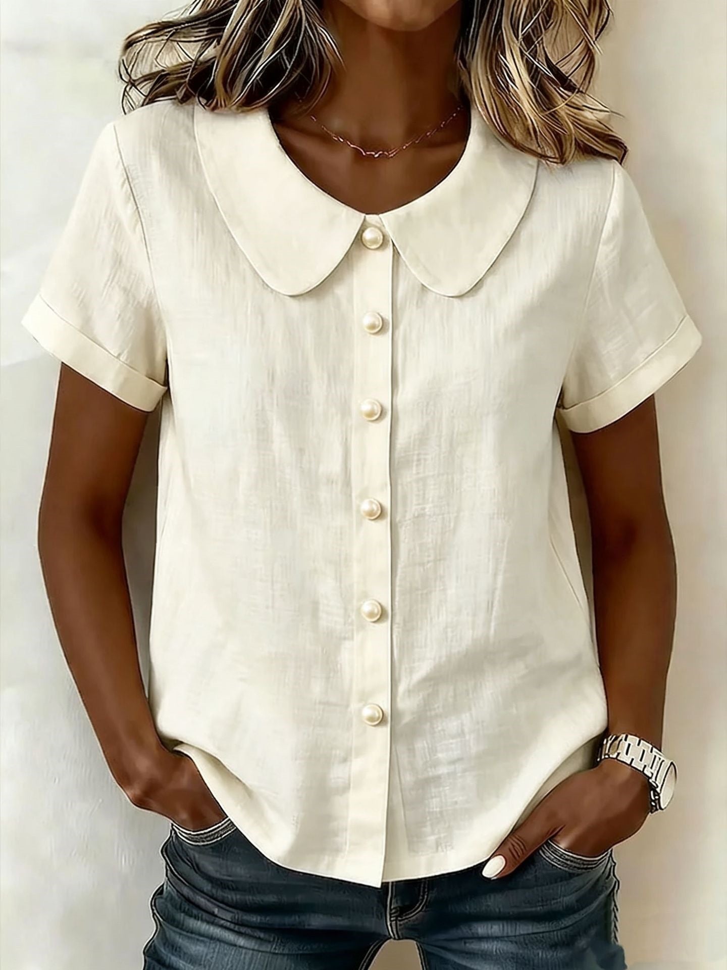 Women's Summer Solid Color Sleeve Casual Loose Blouse